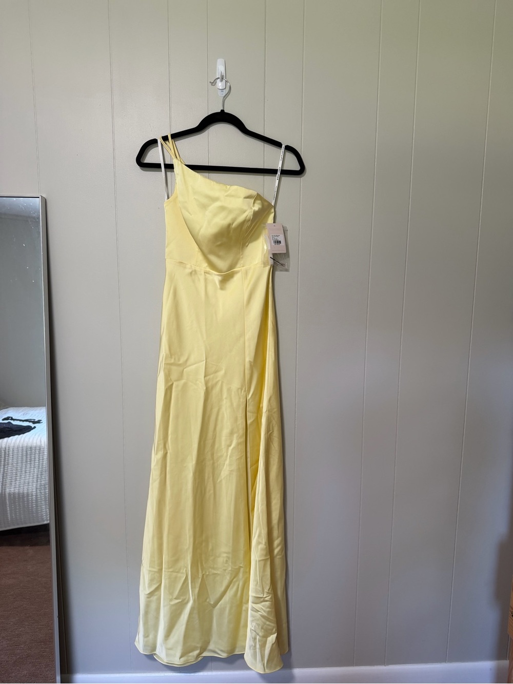 Birdy Grey Pale Yellow One-Shoulder Satin Gown